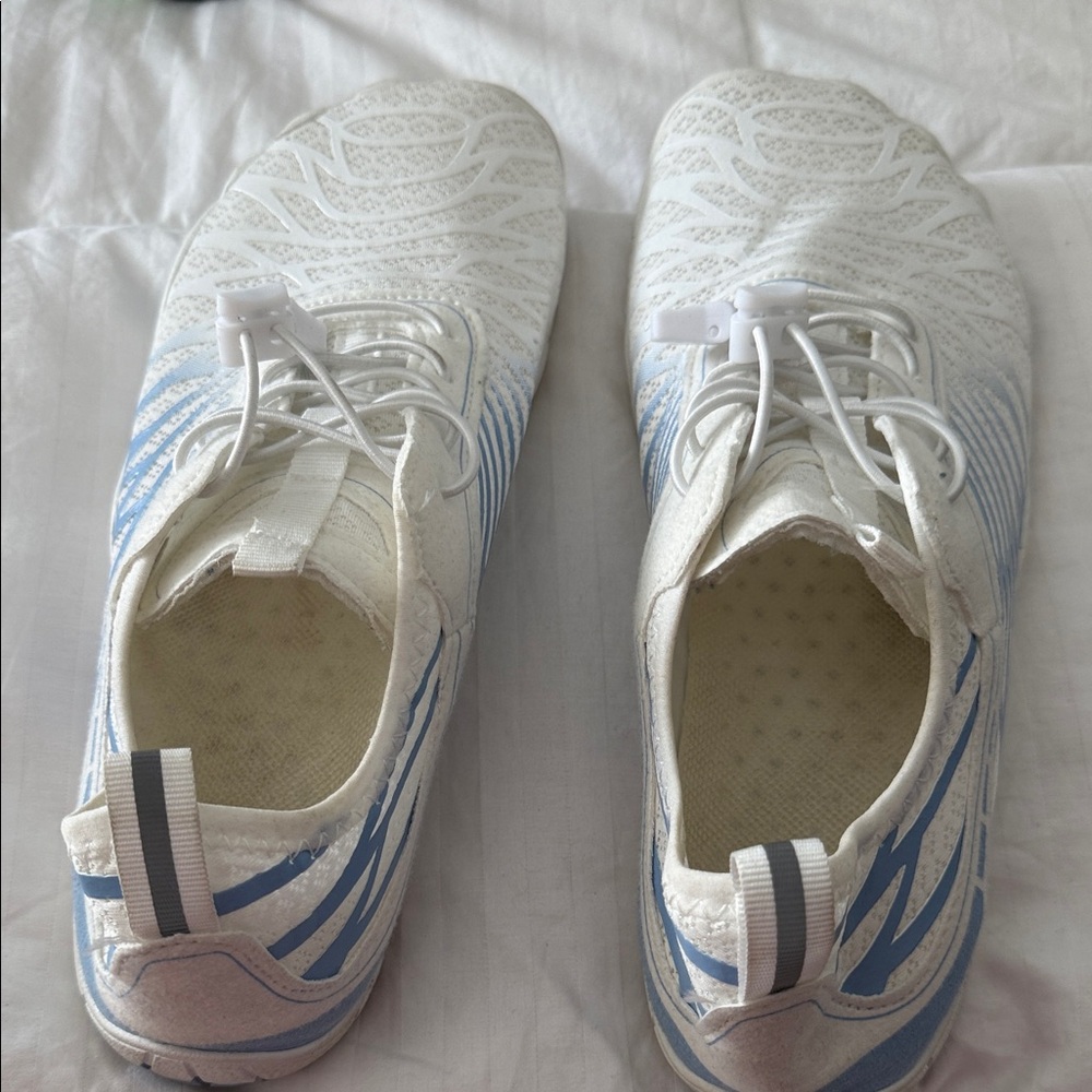 White and Blue Patterned Sneakers by Hike